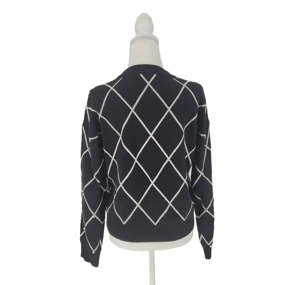 NWT Love Ever After Womens Black Diamond Knitted Cardigan Sweater Size M Preppy - Picture 3 of 10